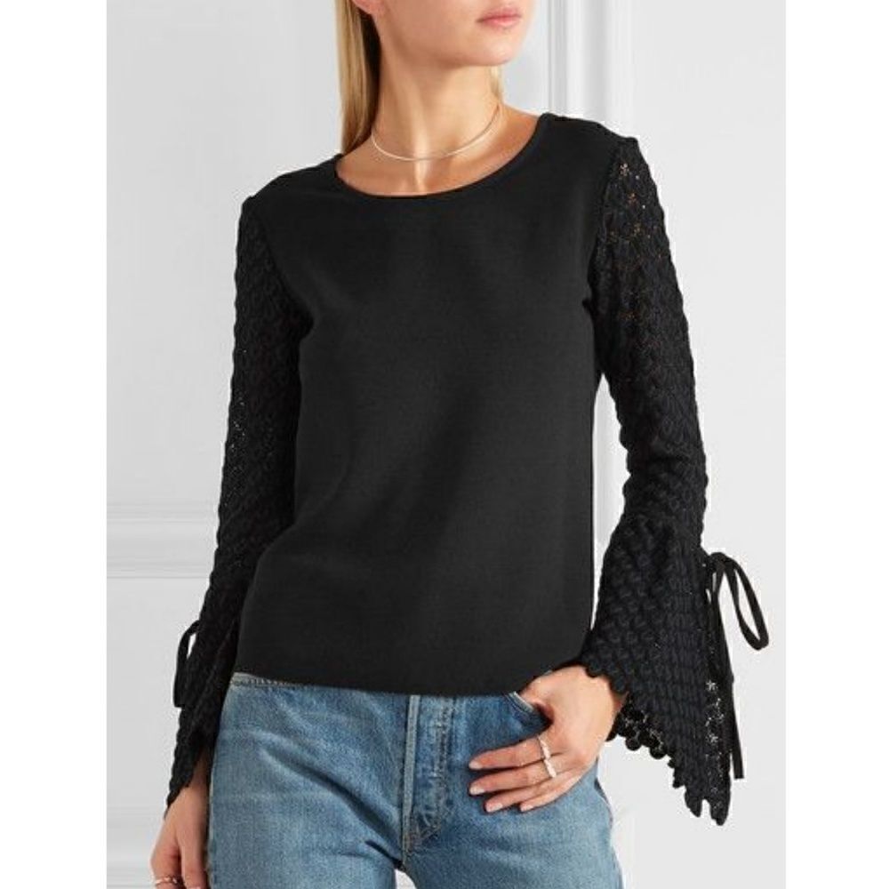SEE BY CHLOÉ Crepe Crochet Knit Top Black XS Career